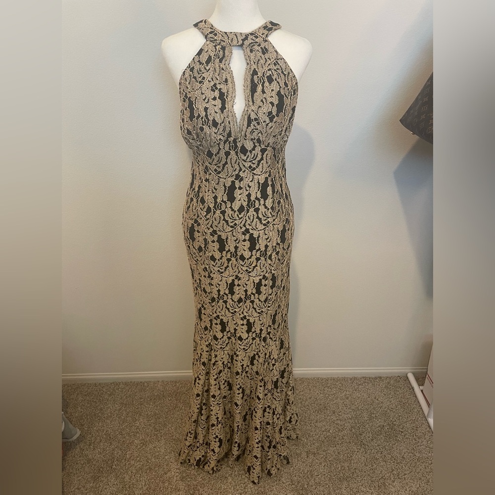 Night Way Collections Black and Cream Lace Prom Dress